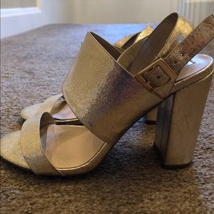 Gold Thick Heel Pumps